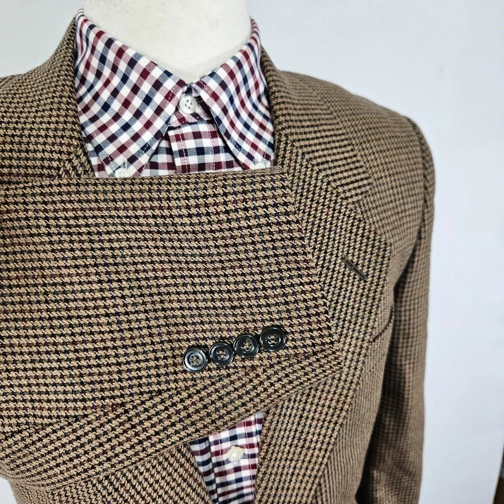 Club Room Men's Sport Coat Blazer Two‎ Button Brown Herringbone Silk Wool 40S